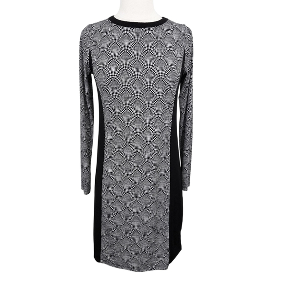 Michael Kors Black & White Dot Fan Colorblock Long-Sleeve Sheath Dress - Picture 1 of 5